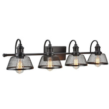 Aspen Creative Four-Light Metal Bathroom Vanity Wall Light Fixture, 34" Wide, Bronze with Metal Mesh Shade