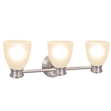 Aspen Creative Three-Light Metal Bathroom Vanity Wall Light Fixture, 23-1/4" Wide, Satin Nickel with Frosted Glass Shade