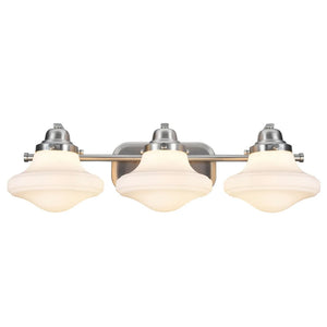Aspen Creative Three-Light Metal Bathroom Vanity Wall Light Fixture, 24 1/2" Wide, Brushed Nickel with Opal Etched Glass Shade