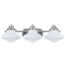 Aspen Creative Three-Light Metal Bathroom Vanity Wall Light Fixture, 24 1/2" Wide, Brushed Nickel with Opal Etched Glass Shade
