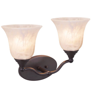 Aspen Creative Two-Light Metal Bathroom Vanity Wall Light Fixture, 14" Wide, Oil Rubbed Bronze with Frosted Glass Shade