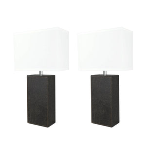 Aspen Creative Two Pack Set 21-1/4" High Brown Faux Leather Table lamp and Hardback Rectangular Shaped Lamp Shade Off White