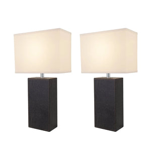 Aspen Creative Two Pack Set 21-1/4" High Brown Faux Leather Table lamp and Hardback Rectangular Shaped Lamp Shade Off White