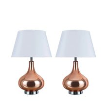 Aspen Creative Two Pack Set 23" High Glass Table Lamp, Red Copper with Chrome Base and Hardback Empire Lamp Shade in White