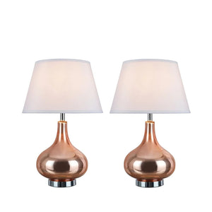 Aspen Creative Two Pack Set 23" High Glass Table Lamp, Red Copper with Chrome Base and Hardback Empire Lamp Shade in White