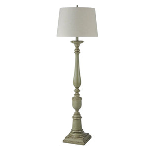 Bourgault - Antique French Farmhouse Floor Lamp - Olive Green Finish - Heather Oatmeal Empire Shade