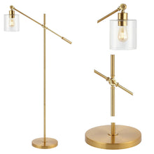 Axel Classic 60" Iron/Seeded Glass Adjustable Head Modern LED Floor Lamp, Brass Gold by JONATHAN Y - 1 Bulb