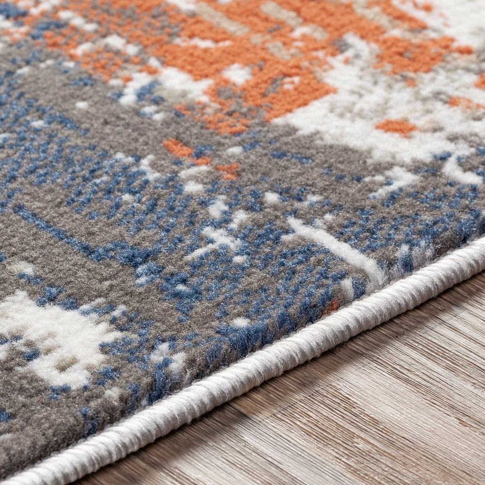 Distressed Industrial Style Abstract Rug