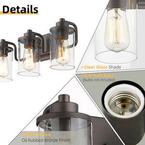 Bathroom Vanity Lights, Farmhouse Vintage Wall Lamp Lighting Fixture with Clear Glass Shades - 4-Lights