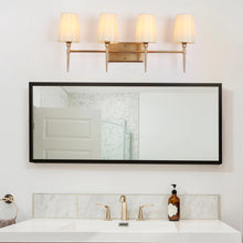 Barr Mid-Century Modern Gold 4-Light Fabric Shade Bathroom Vanity Light - L 29" x W 6.7" x H 12.2"