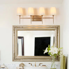 Barr Mid-Century Modern Gold 4-Light Fabric Shade Bathroom Vanity Light - L 29" x W 6.7" x H 12.2"