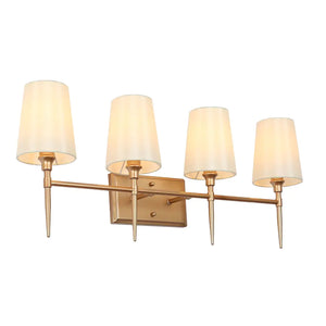 Barr Mid-Century Modern Gold 4-Light Fabric Shade Bathroom Vanity Light - L 29" x W 6.7" x H 12.2"