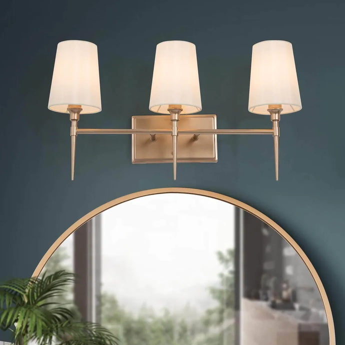 Barr Mid-Century Modern Gold Linear Fabric Shade Bathroom Vanity Light Dimmable