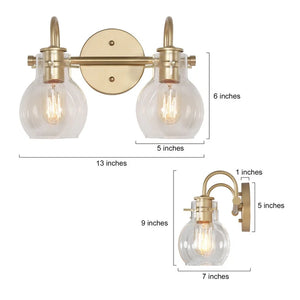 Bela Modern Glam Gold 4-Light Bathroom Vanity Lights Globe Glass Wall Sconces Dimmable