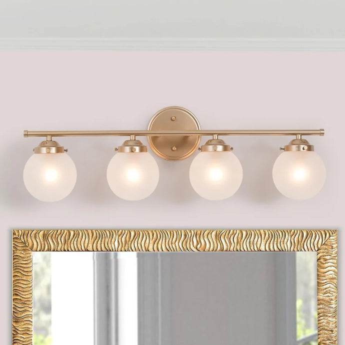 Bela Gold Frosted Glass Mid-Century Modern 4-Light Linear Bathroom Vanity Light for Powder Room - L26.5