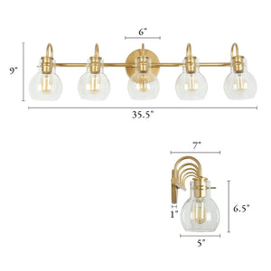 Bela Modern Gold 5-Light Bathroom Vanity Light Orb Glass Wall Sconces - L 35.4"xD7.1"xH 9.1"