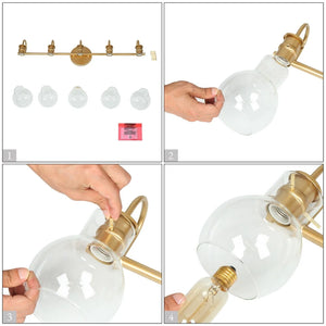 Bela Modern Gold 5-Light Bathroom Vanity Light Orb Glass Wall Sconces - L 35.4"xD7.1"xH 9.1"