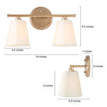 Fabrey Modern 2-light Bathroom Vanity Light Fabric Gold Dimmable Wall Sconces - L 14"x W 6.5"x H 8.5"