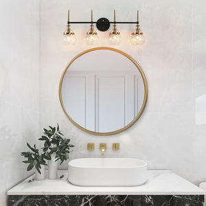 Beta Modern Black Gold 4-Light Globe Glass Bathroom Vanity Lights Linear Wall Sconces - 28.5''L x 7''W x 12.5''H