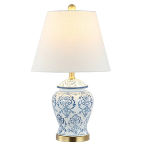 Billy 22.25" Traditional Classic Chinoiserie Ceramic LED Table Lamp, Blue/White - 1 Bulb