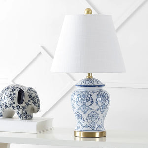 Billy 22.25" Traditional Classic Chinoiserie Ceramic LED Table Lamp, Blue/White - 1 Bulb