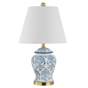 Billy 22.25" Traditional Classic Chinoiserie Ceramic LED Table Lamp, Blue/White - 1 Bulb