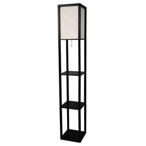 Black 3-Shelf Modern Floor Lamp with Beige Linen Shade - 11.8 x 11.8 x 63 inches