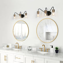 Black Bathroom Vanity Lights 3-Light Modern Vanity Fixture with Seeded Glass - 21.5" L x 6.5" W x 9" H