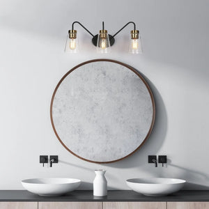 Black Bathroom Vanity Lights 3-Light Modern Vanity Fixture with Seeded Glass - 21.5" L x 6.5" W x 9" H