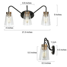 Black Bathroom Vanity Lights 3-Light Modern Vanity Fixture with Seeded Glass - 21.5" L x 6.5" W x 9" H