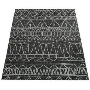 Black Grey Outdoor Rug Modern Ethnic pattern