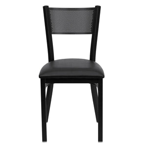 Grid Back Metal Restaurant Chair - 17.25"W x 20"D x 33.25"H - black vinyl seat/black metal frame