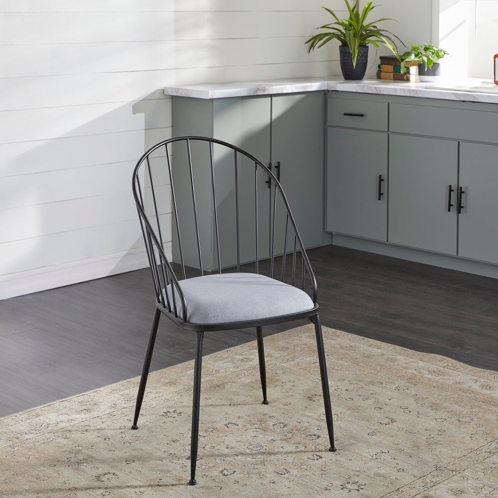 Black Metal Dining Chair With Grey Cushion Seat 21