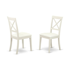 Linen White Finish Boston X- back Chair with Faux Leather Seat (Set of 2) - BOC-WHI-LC
