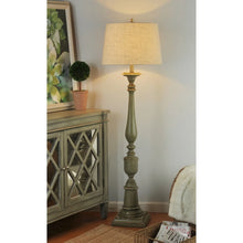 Bourgault - Antique French Farmhouse Floor Lamp - Olive Green Finish - Heather Oatmeal Empire Shade