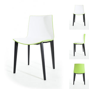 Branka Modern Two-Toned Polypropylene Dining Chairs with Wooden Legs (set of 2) - White/Green