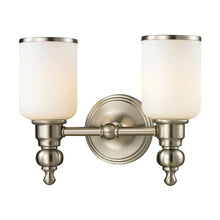 Bristol Collection 2-light bath in Brushed Nickel - Opal White Blown Glass