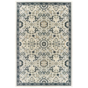 Anetsi Textured Traditional Ivory and Navy Soft Area Rug