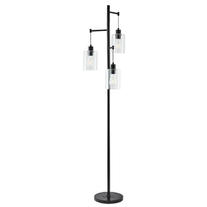 CO-Z 3 Light 65" Black Industrial Floor Lamp Hanging Glass Shades