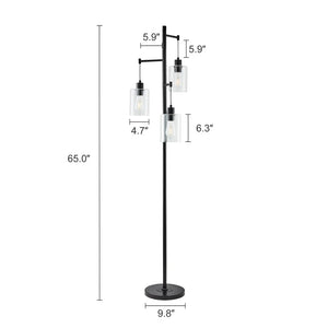 CO-Z 3 Light 65" Black Industrial Floor Lamp Hanging Glass Shades