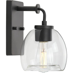 Caisson Collection One-Light Graphite Clear Glass Urban Industrial Bath Vanity Light - 6 in x 7.5 in x 9.12 in