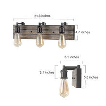 Farmhouse 3-Light Rustic Wooden Wall Sconce Vanity Lights - Bronze
