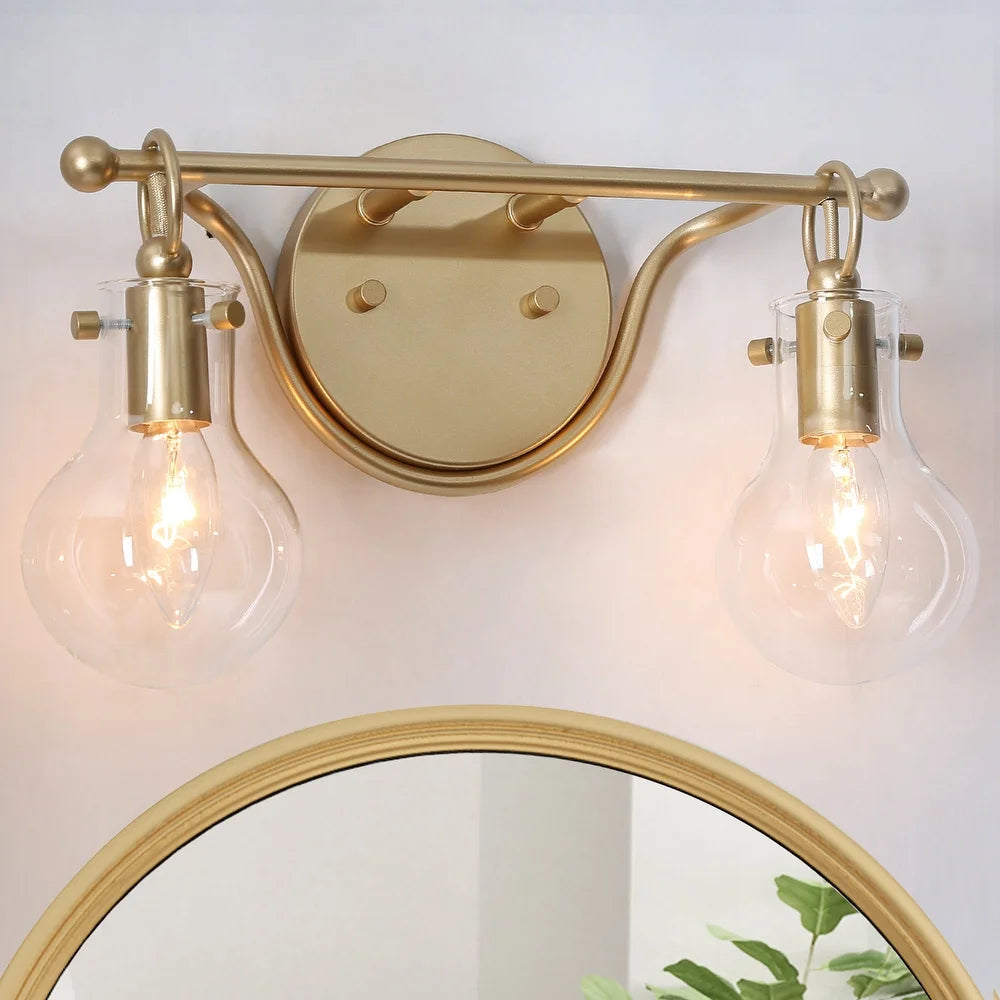 Carson Carrington Modern Gold 2-Light Bathroom Vanity Lights Clear Glass Wall Sconces - L14