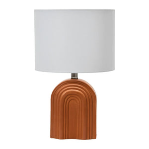 Carved Arch Stoneware Table Lamp with Linen Drum Shade
