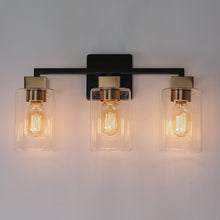 Caylin Modern Farmhouse Black Gold 3-Light Square Bathroom Vanity Light Glass Wall Sconces - L 18" x W 5.5" x H 10"