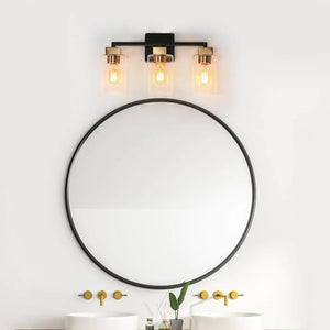 Caylin Modern Farmhouse Black Gold 3-Light Square Bathroom Vanity Light Glass Wall Sconces - L 18" x W 5.5" x H 10"