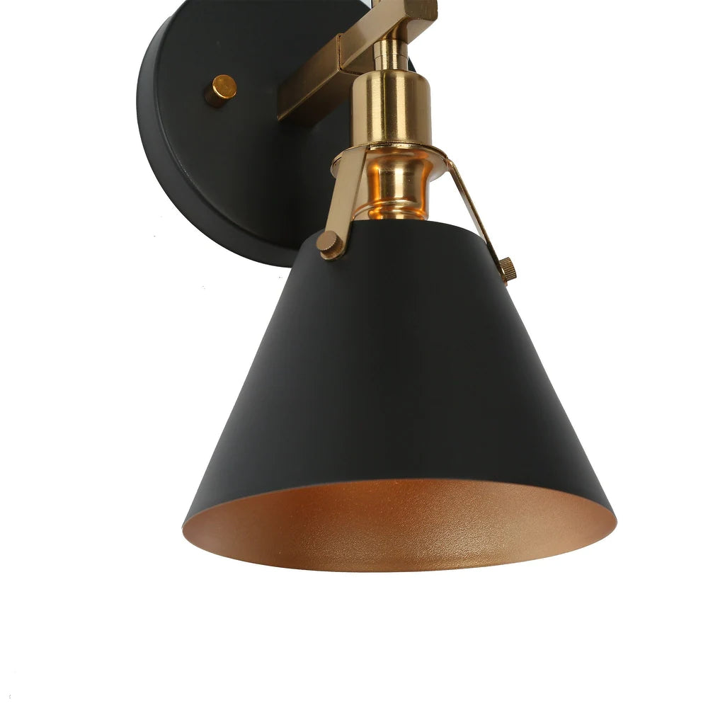 Pryce 1 Light Matte Black And Gold Satin Brass Mid-century Modern Wall  Sconce Fixture With Metal Cone Shade