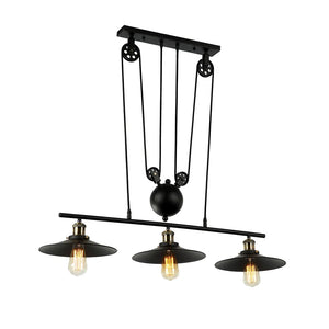 Chorne 3-Light Pulley Adjust Black Chandelier Edison