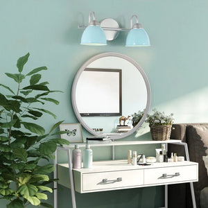 Coastal Blue Bathroom Vanity Light with Arm Wall Sconces Metal Shade for Powder Room - 2-light Blue