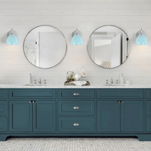 Coastal Blue Bathroom Vanity Light with Arm Wall Sconces Metal Shade for Powder Room - 2-light Blue